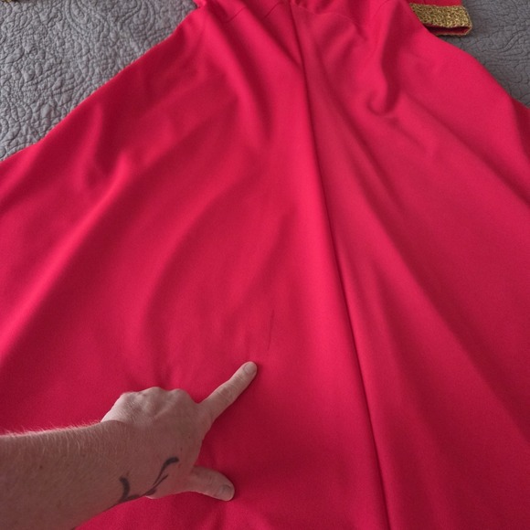 Vtg 60s 70s‎ Medium High Neck Red Gold Trim Gown Dress Holiday Formal Retro Mod - Picture 10 of 10